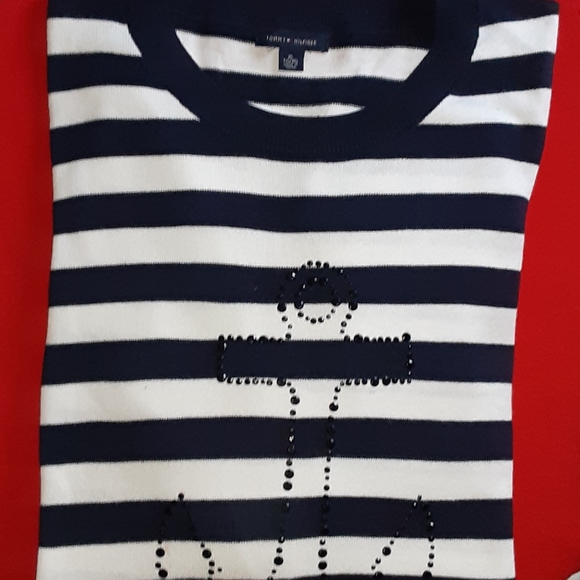 Tommy Hilfiger Sweaters - SWEATER Tommy Hilfiger Nautical Navy White Strip Studded Anchor Detail